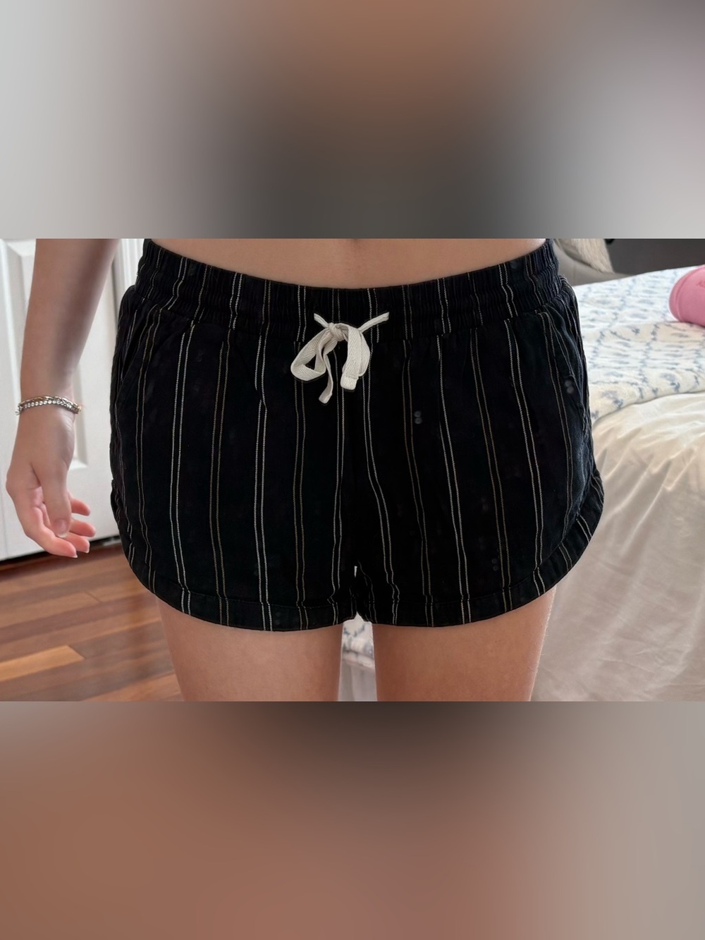 Black Pinstripe Drawstring Women’s Shorts